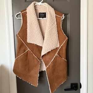 Sanctuary Brown and Cream Shearling Vest